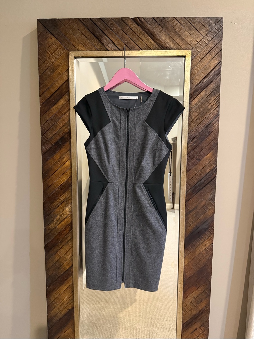 Susana Monaco Gray and Black Panel Midi Dress
